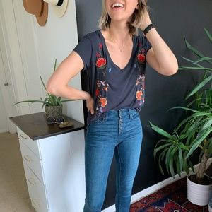 American Eagle Soft Tee with Floral Embroidery